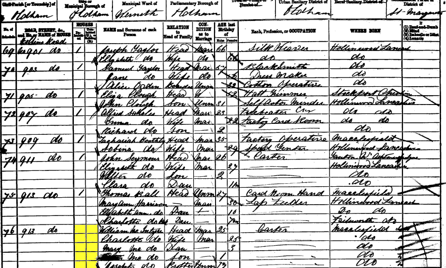 1881 census returns for William and Charlotte McIntyre and family