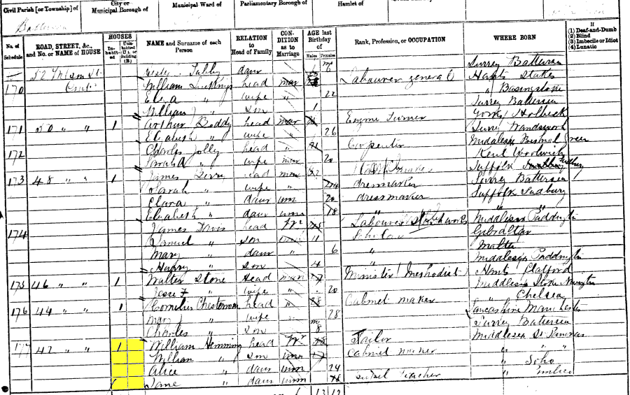 1881 census returns for William and Elizabeth Heming and family