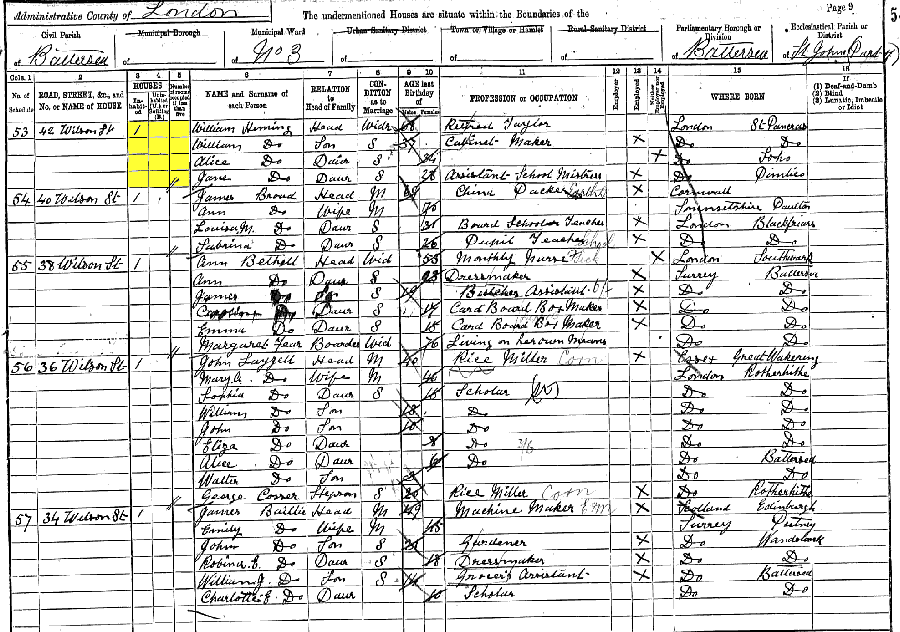 1891 census returns for William and Elizabeth Heming and family