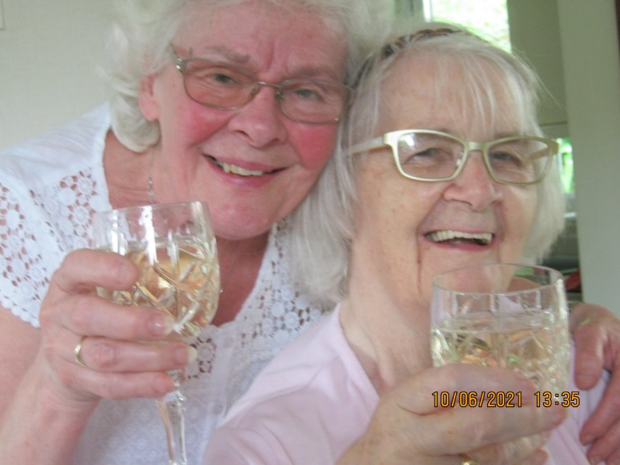Shirley on her 80th birthday with Freda Roberts 10/06/21